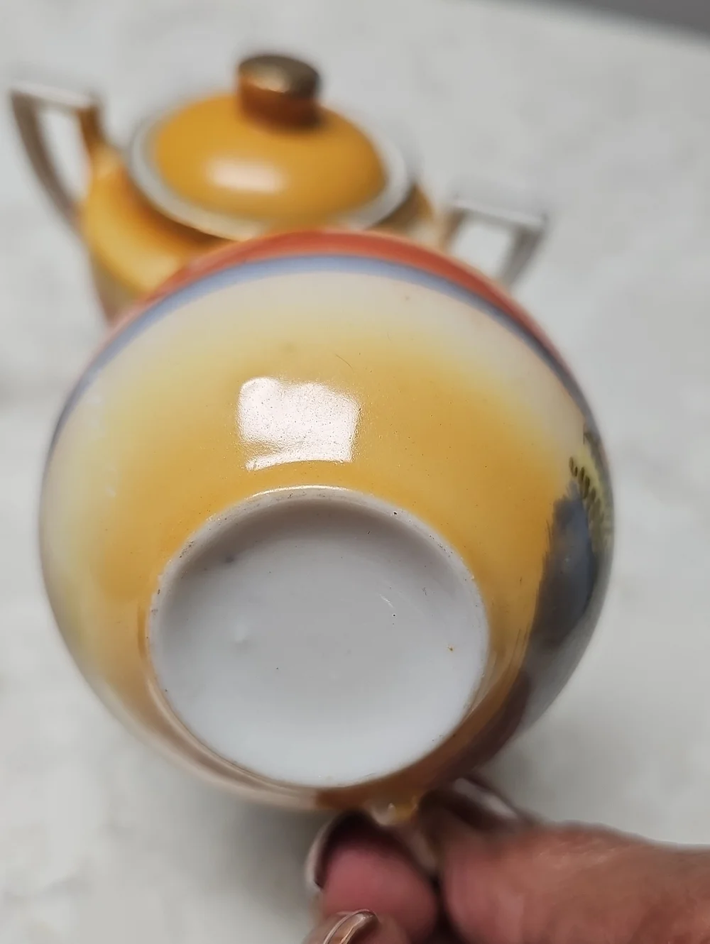 Vintage Porcelain Tea Set in Yellow-Orange Sunset Finish